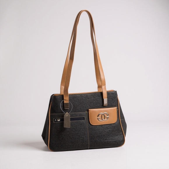 NWT Blue Jean G shoulder bag Chic Black and Tan Designer Handbag - Picture 5 of 9